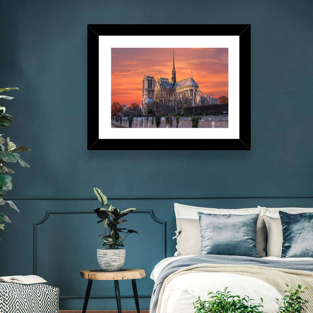 Notre-dame Cathedral at Golden Hour Wall Art in a room, landscape