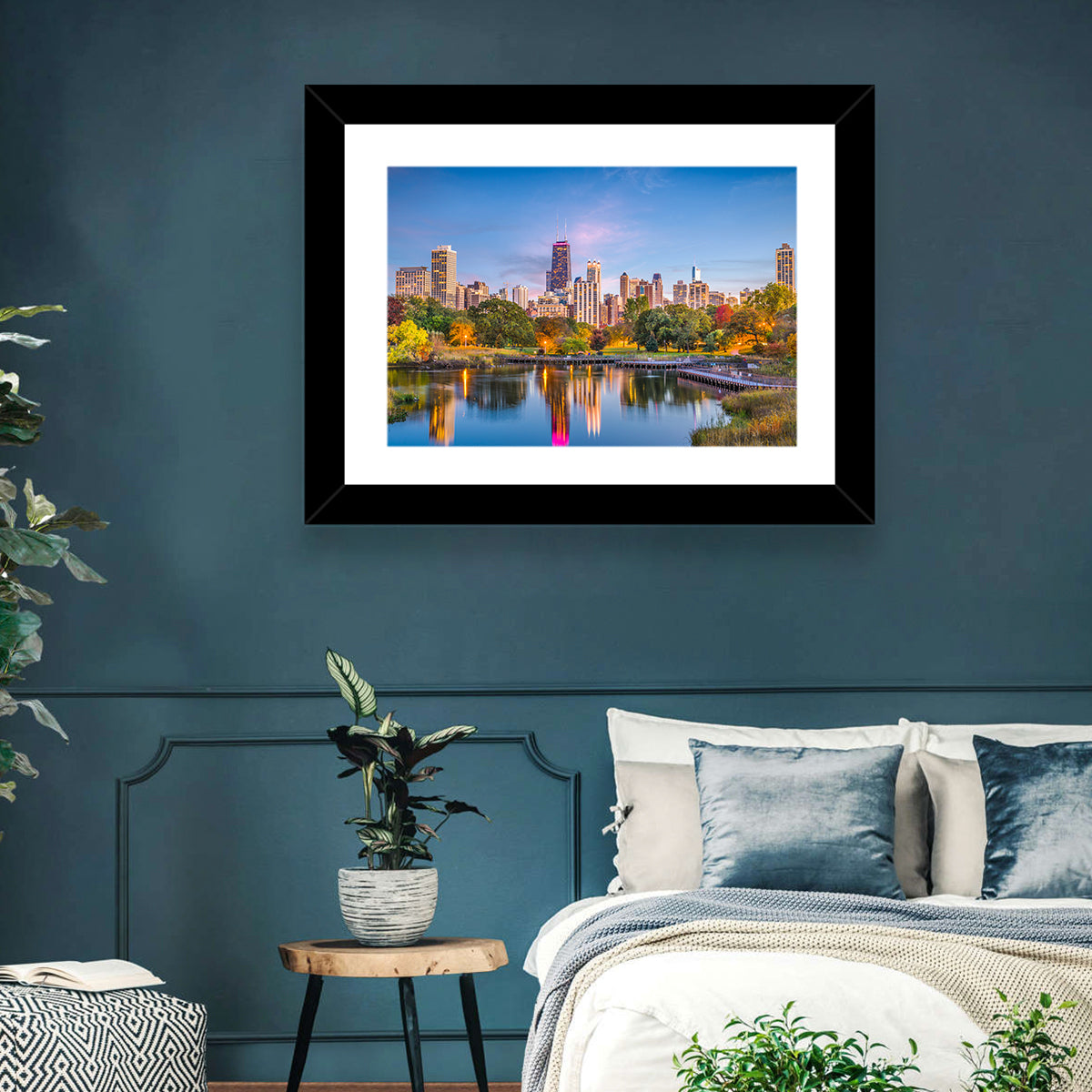 Chicago Skyline at Twilight Wall Art in a room, landscape