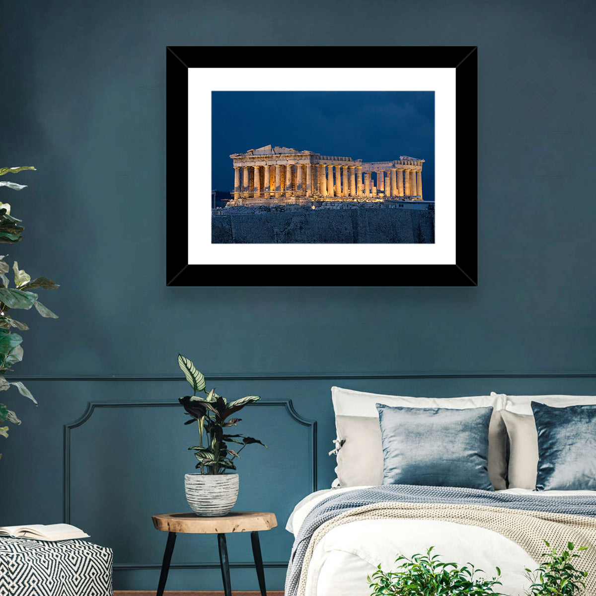 Illuminated Parthenon at Night Wall Art in a room, landscape