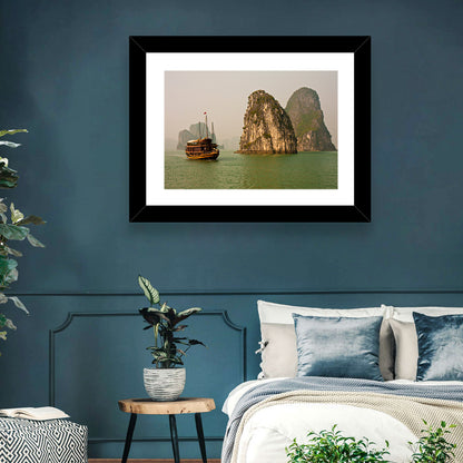 Ha Long Bay Junk Boat and Karst Cliffs Wall Art