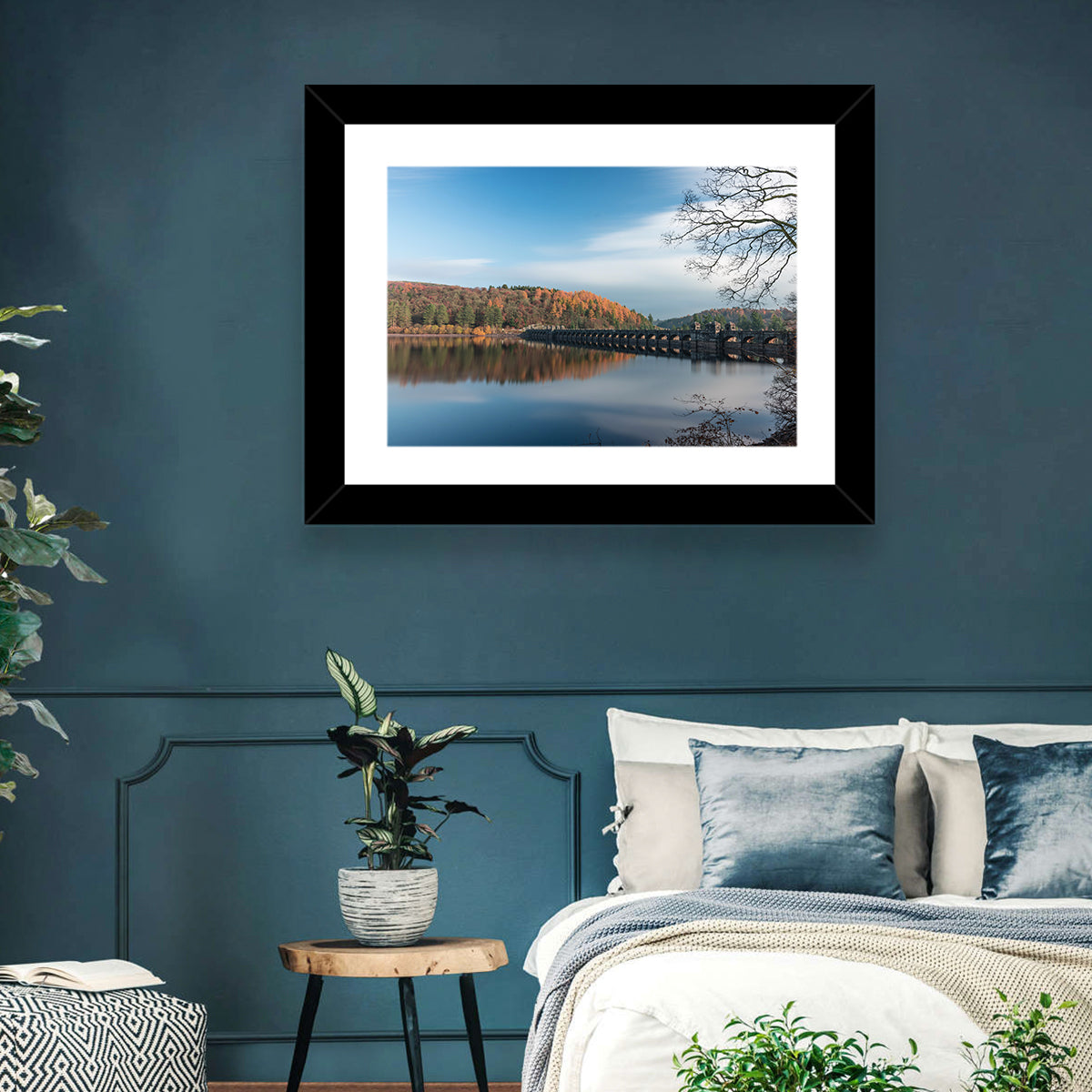 Tranquil Lake Vyrnwy Wall Art in a room, landscape