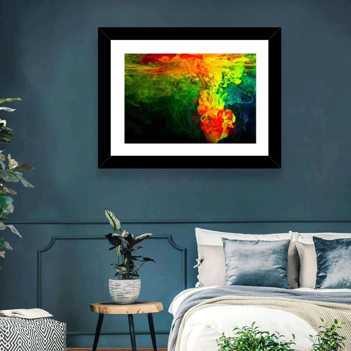 Dynamic Ink Plumes Abstract Wall Art in a room, landscape