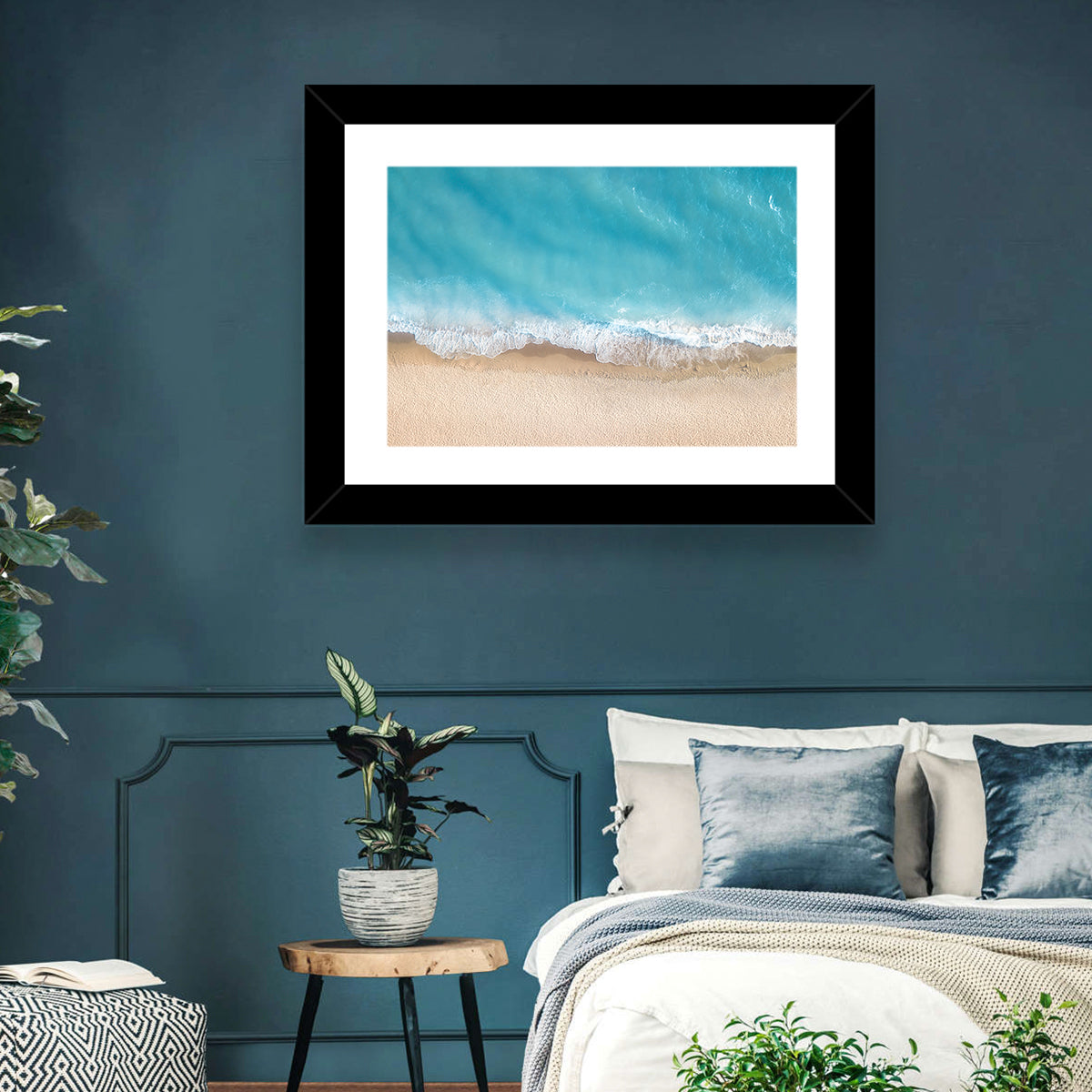 Top-down Turquoise Beachscape Wall Art in a room, landscape