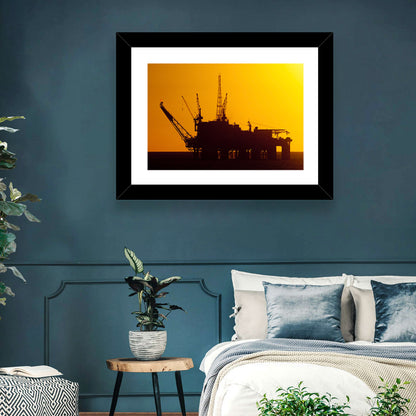 Oil Rig Silhouette at Sunset Wall Art