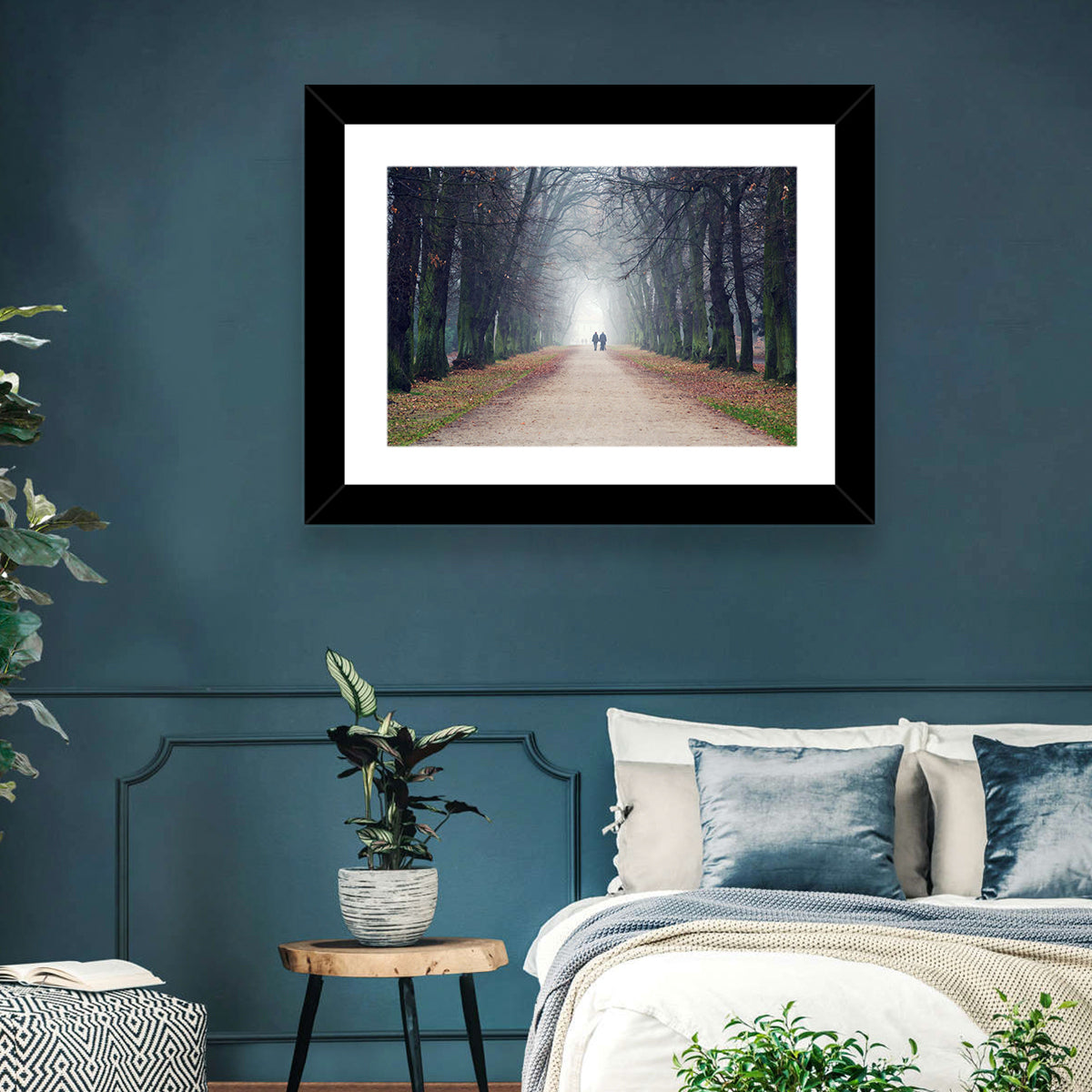 Foggy Tree Lined Walkway in Autumn Wall Art