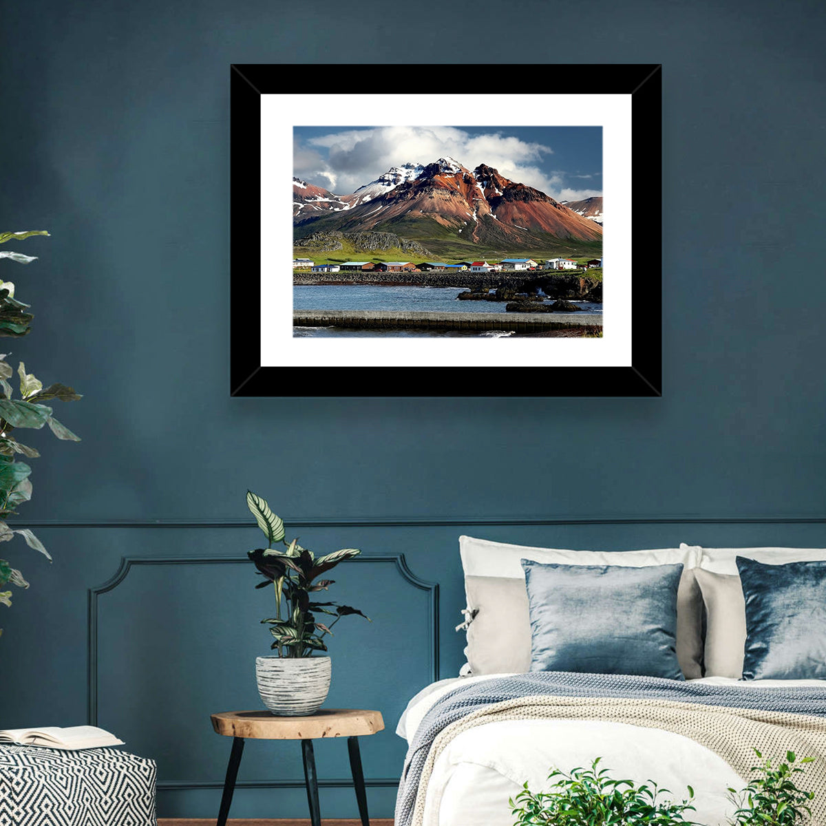 East Fjords Harbor Village Wall Art in a room, landscape