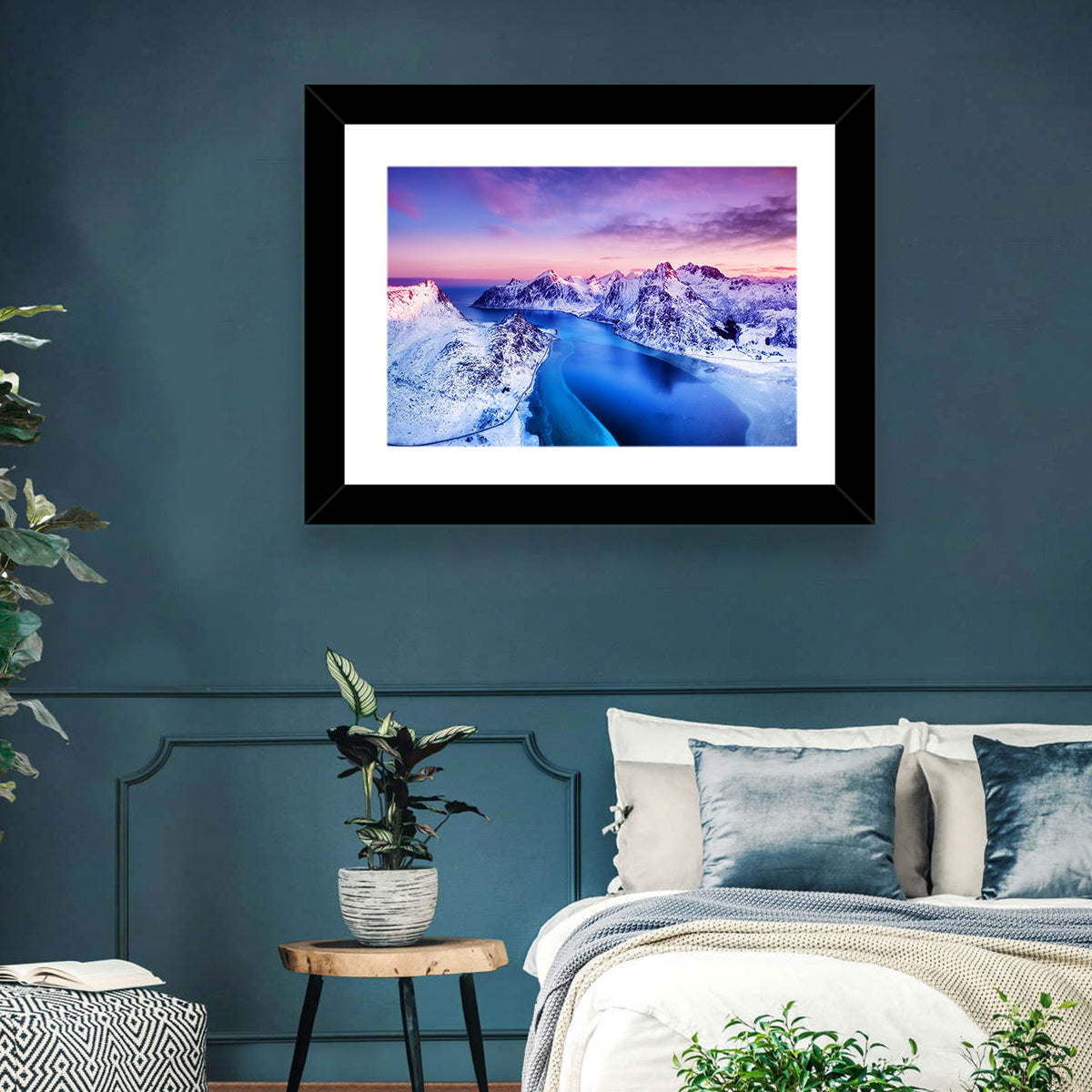 Flakstadpollen Fjord at Sunset Wall Art in a room, landscape