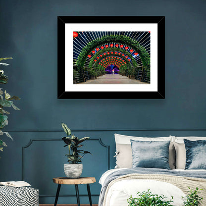 Red Lantern Trellis Tunnel Wall Art