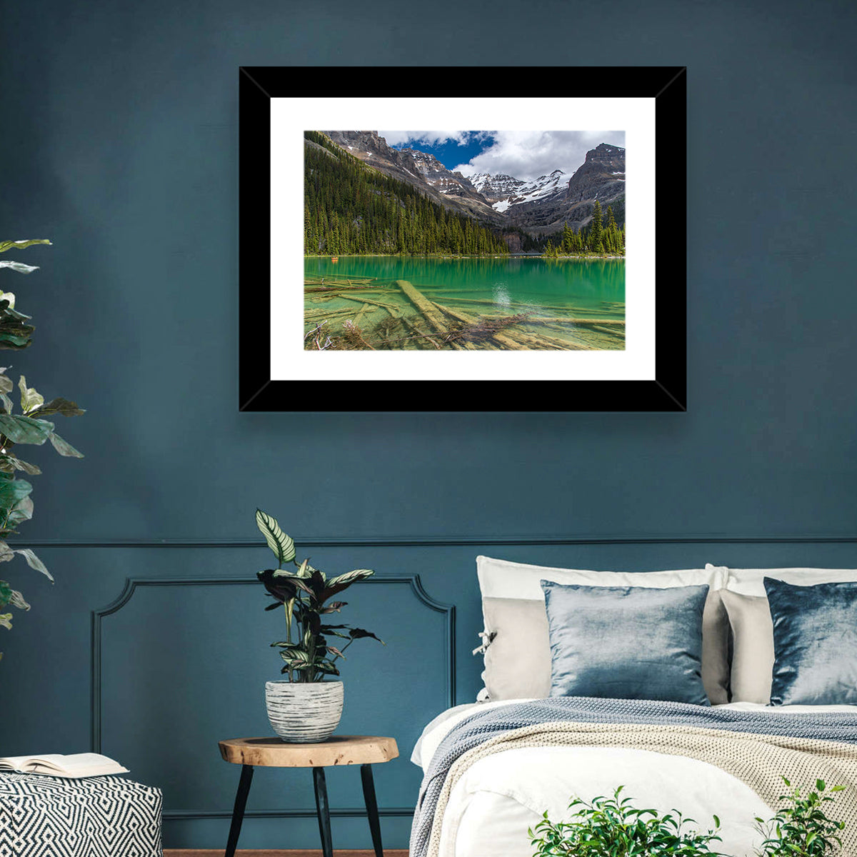 Lake O'hara Reflection Wall Art in a room, landscape