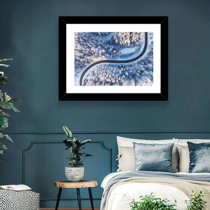 Winding Snow-covered Forest Road Wall Art