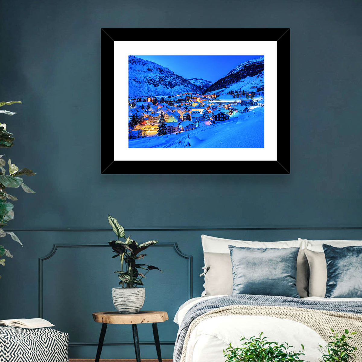 Andermatt Winter Village Wall Art in a room, landscape