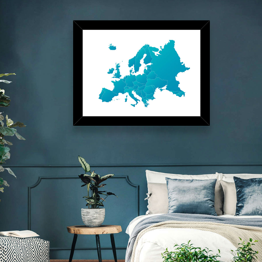 Teal Gradient Europe Map Wall Art