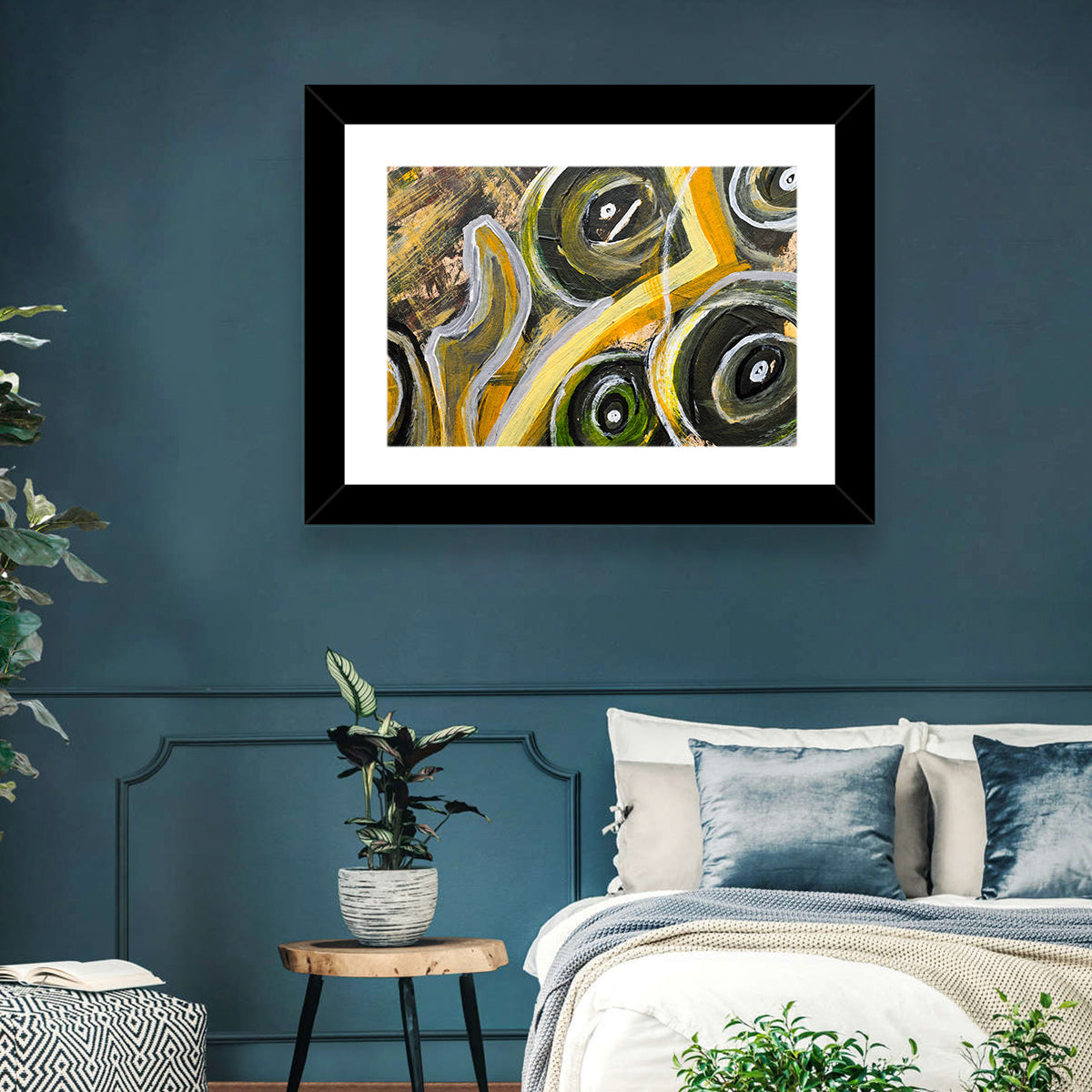 Impasto Swirl Circles in Yellow and Black Wall Art