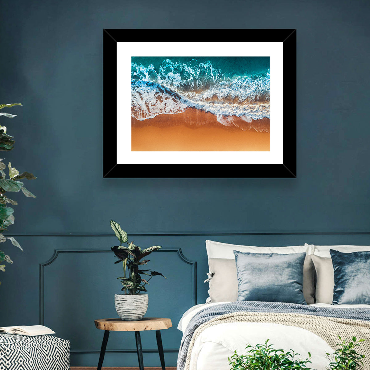 Aerial Beach Waves Wall Art in a room, landscape