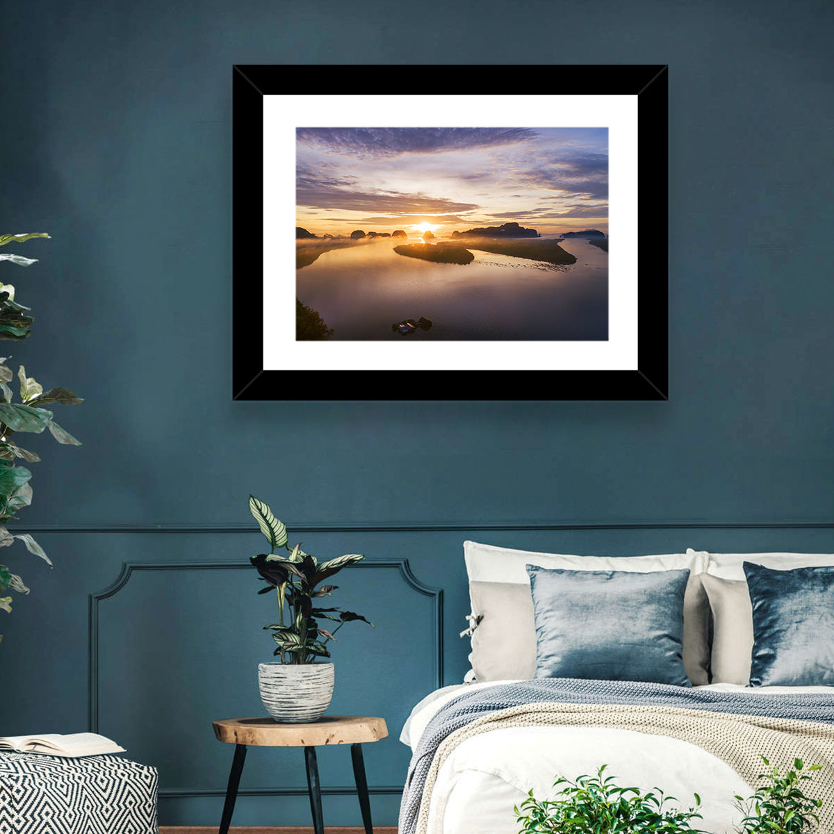 Phang Nga Bay Sunrise Wall Art in a room, landscape