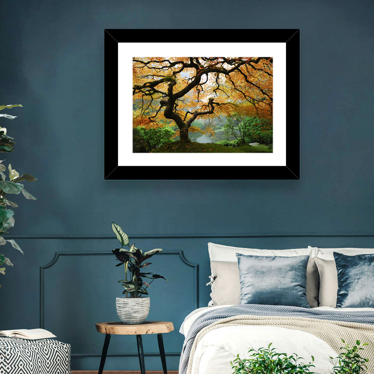Japanese Autumn Maple Wall Art in a room, landscape