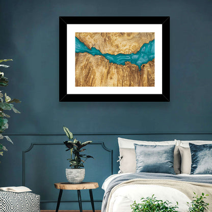 Burled Wood River with Teal Resin Wall Art