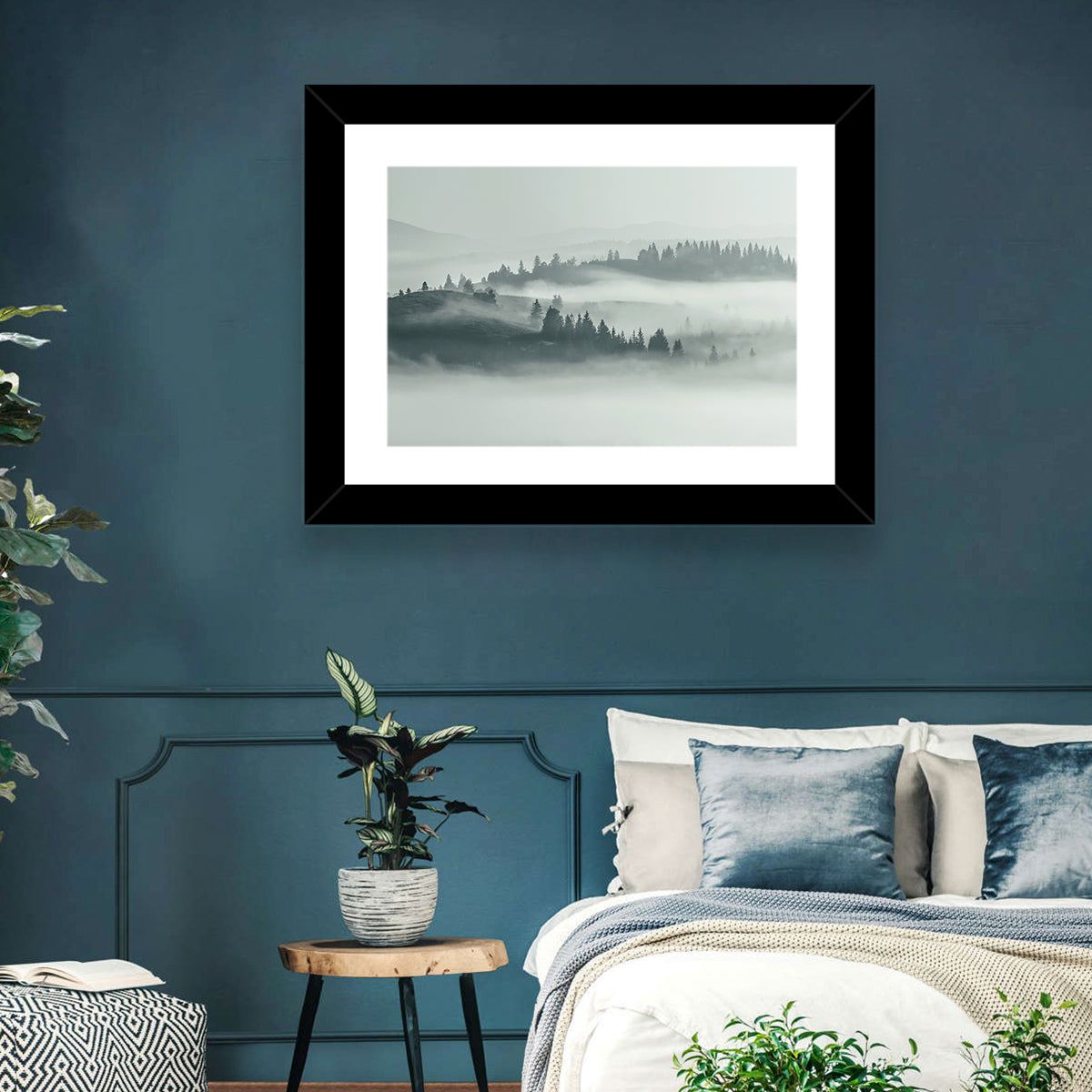 Carpathian Morning Mist Wall Art in a room, landscape