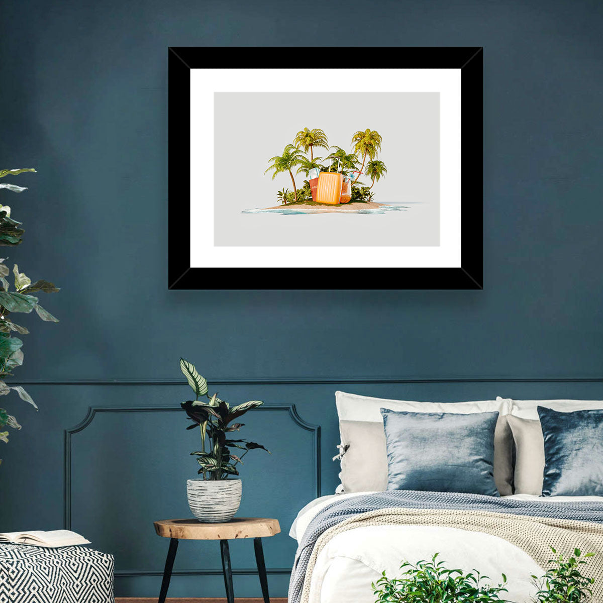 Tropical Island Vacation Illustration Wall Art in a room, landscape