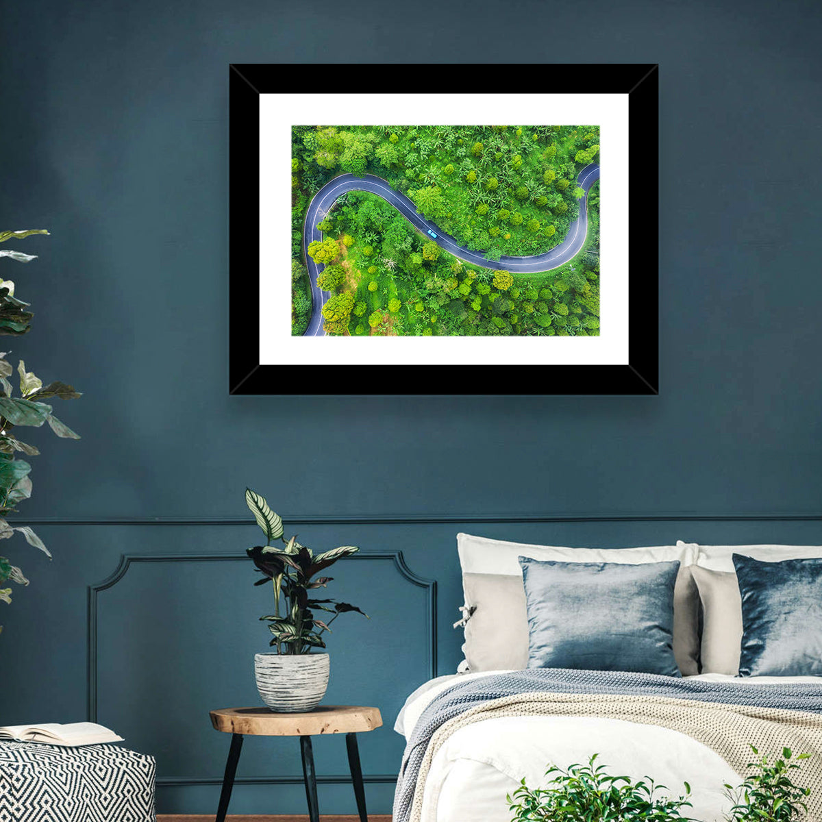 Blue Car on Summer Forest Road Wall Art