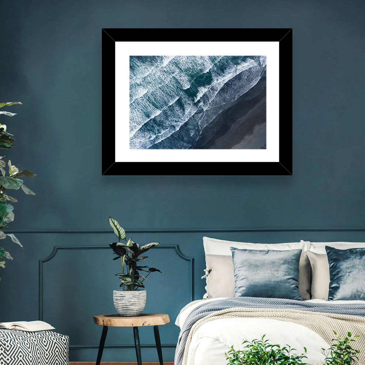 Volcanic Surf on Black Sand Wall Art in a room, landscape