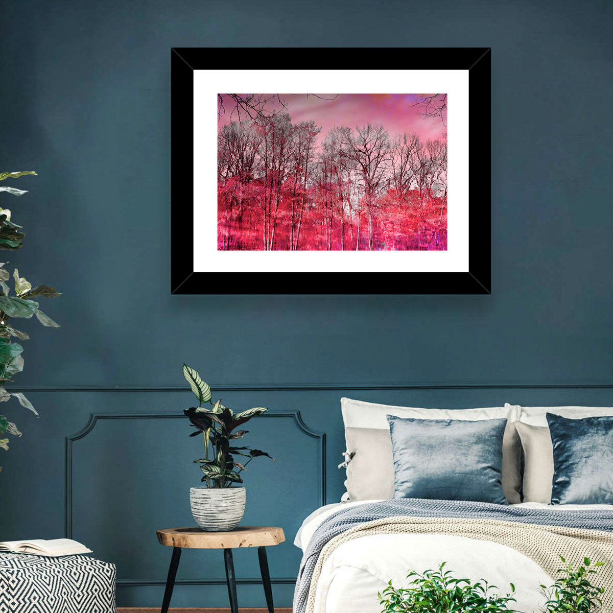 Autumn Trees Reflection Wall Art in a room, landscape