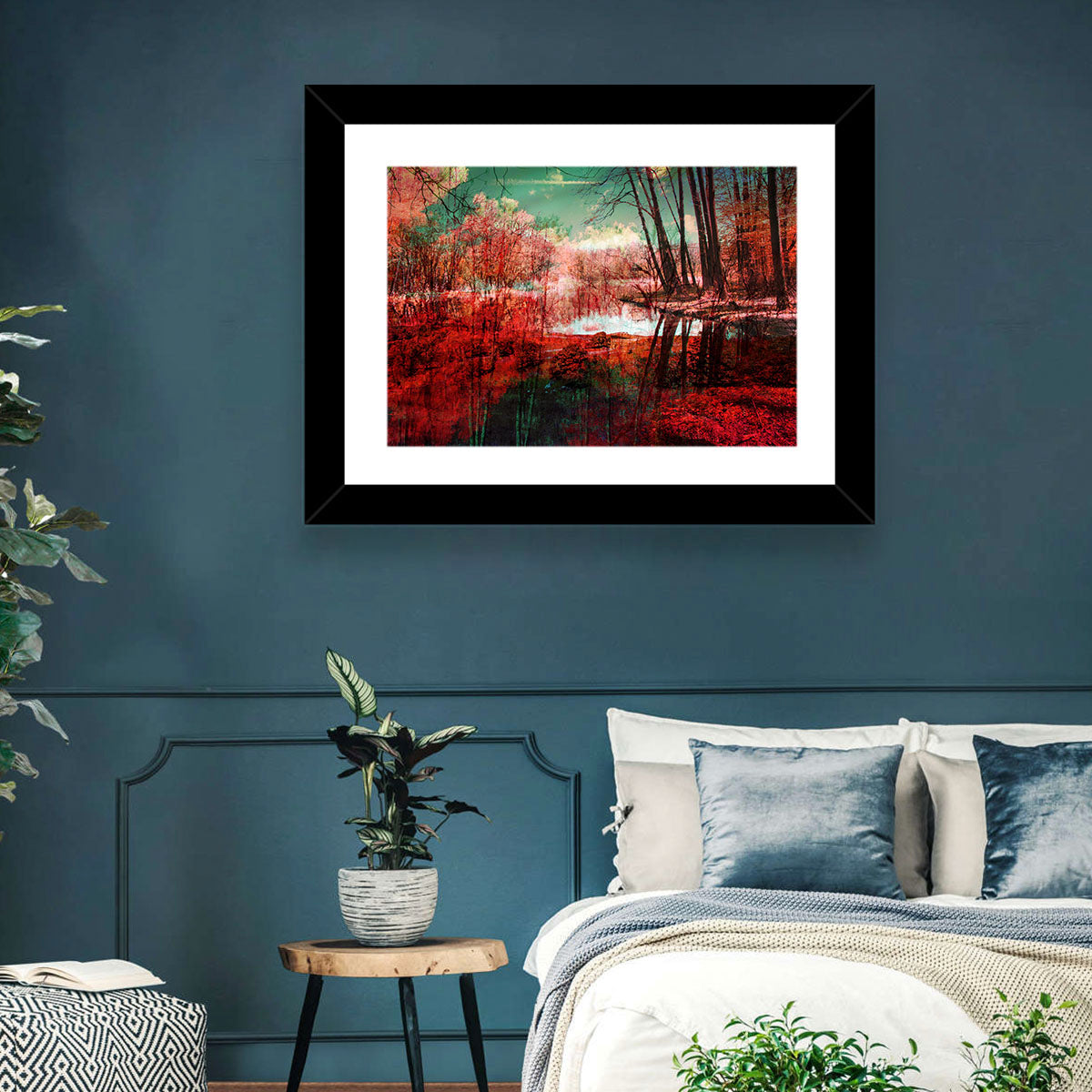 Red Forest Reflection Wall Art