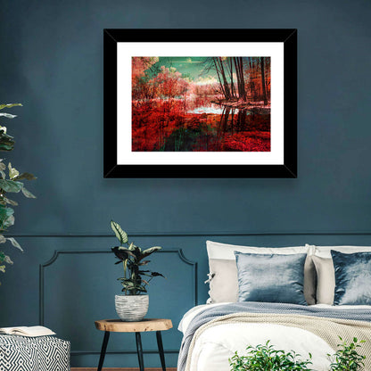 Red Forest Reflection Wall Art