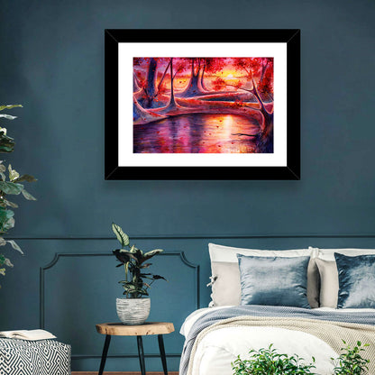 Autumn Forest Lake at Dusk Wall Art