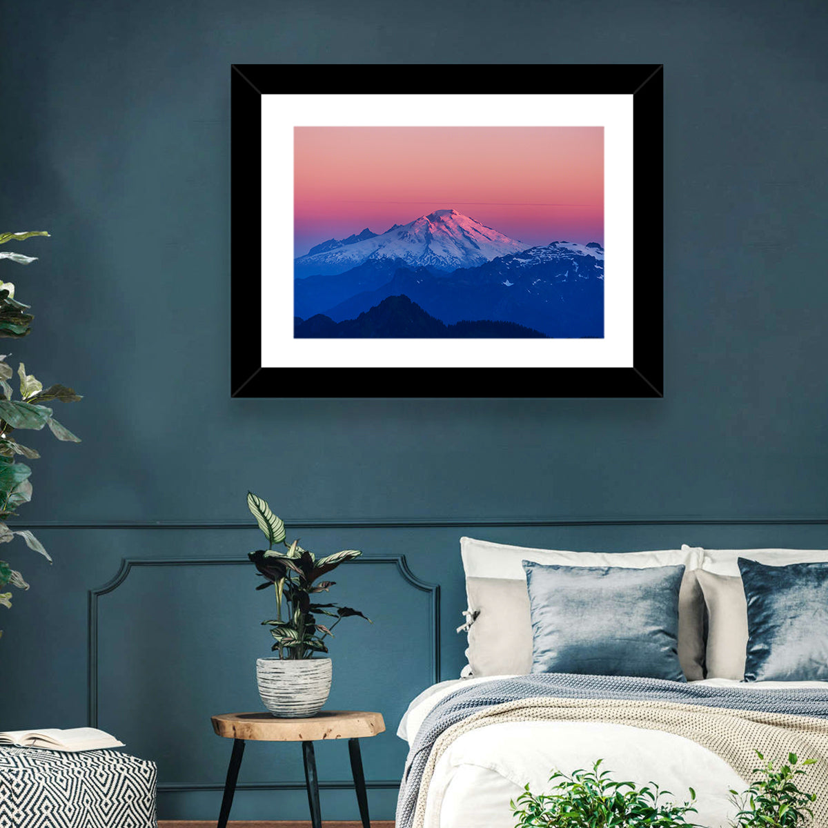 Mount Baker Alpenglow Wall Art in a room, landscape