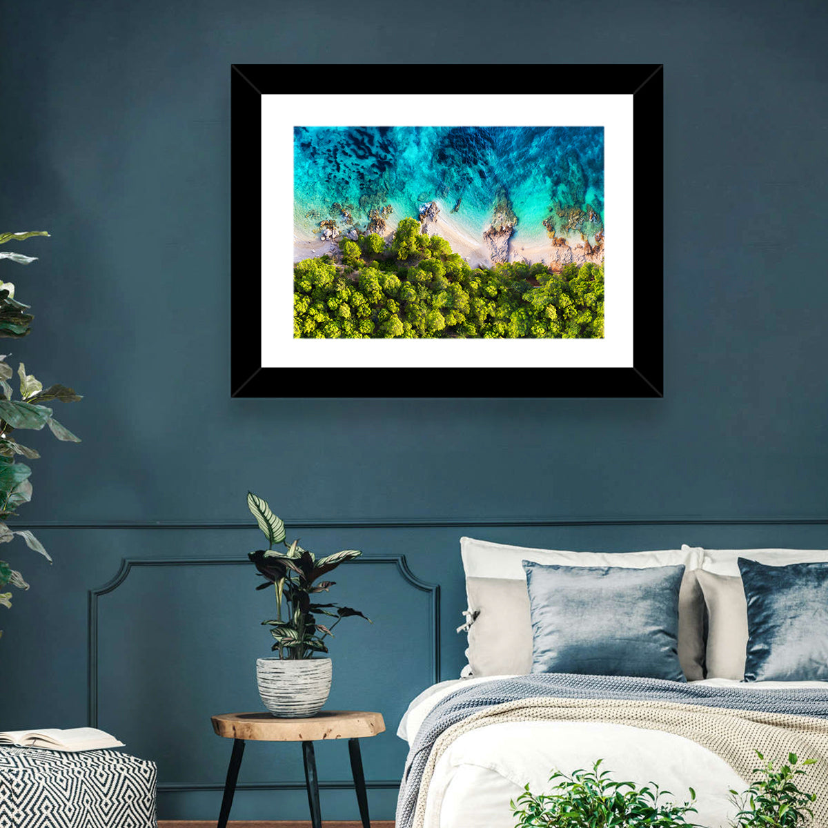 Croatian Turquoise Coastline Wall Art in a room, landscape