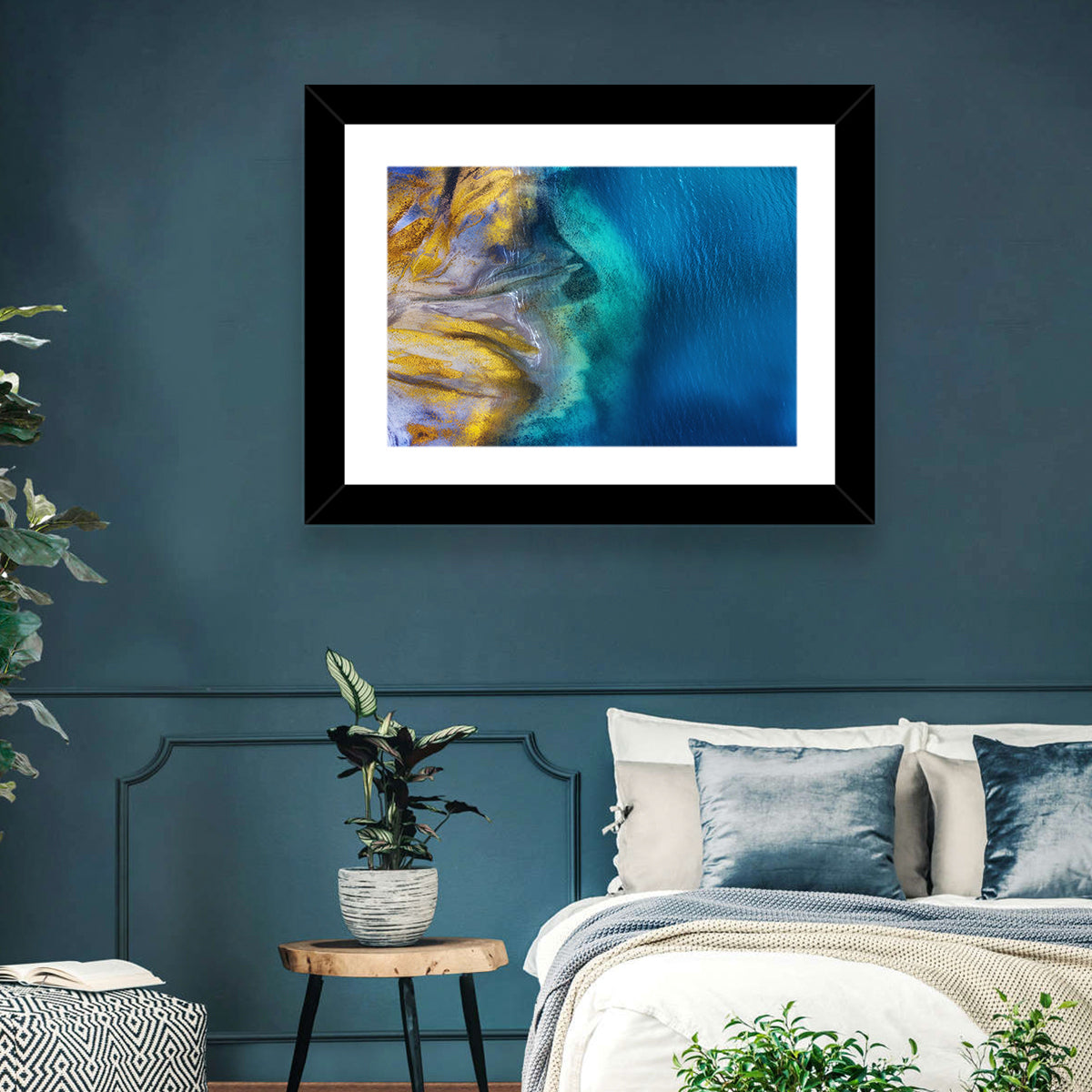 Golden Coast Abstract Wall Art in a room, landscape