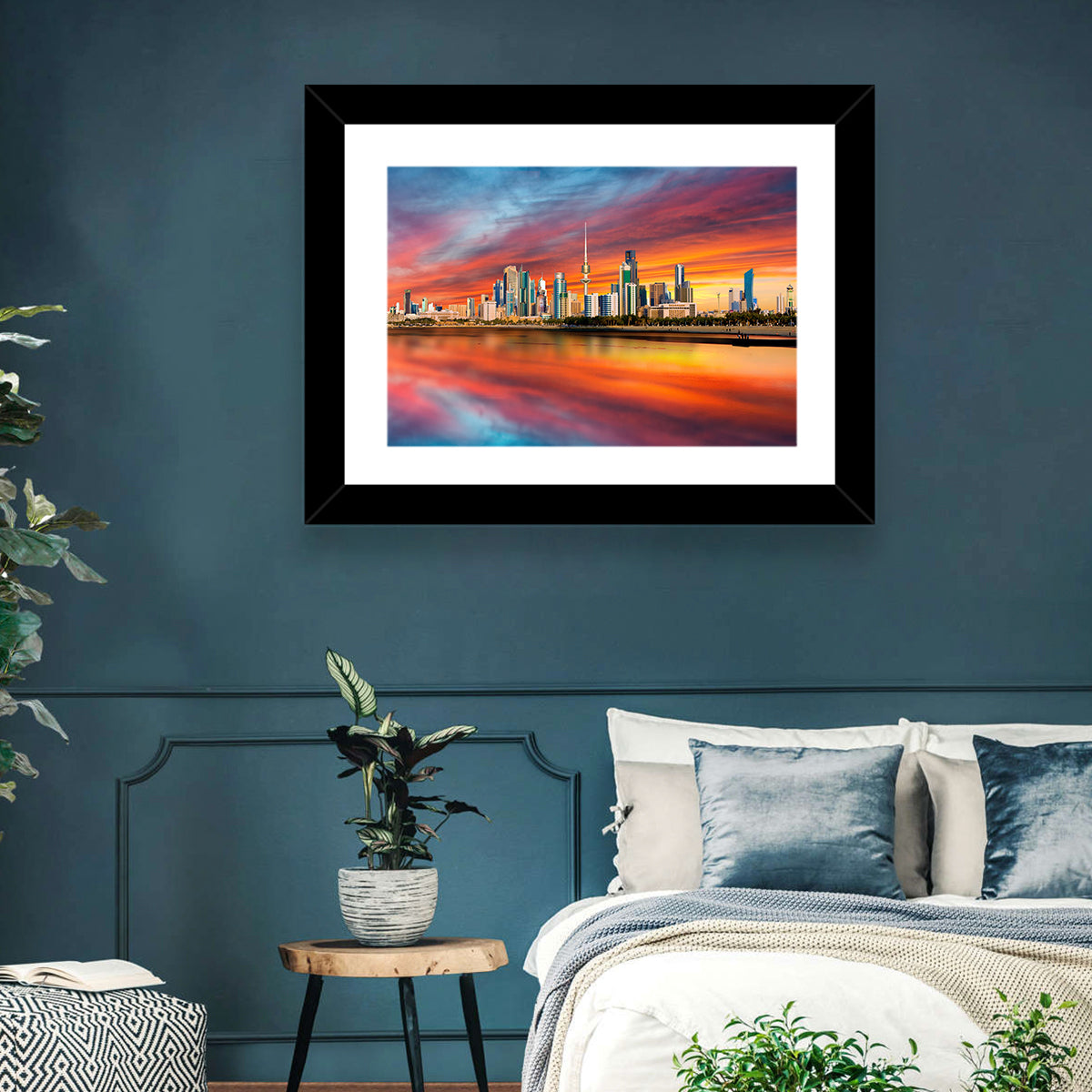 Shuwaikh Port at Dusk Wall Art in a room, landscape