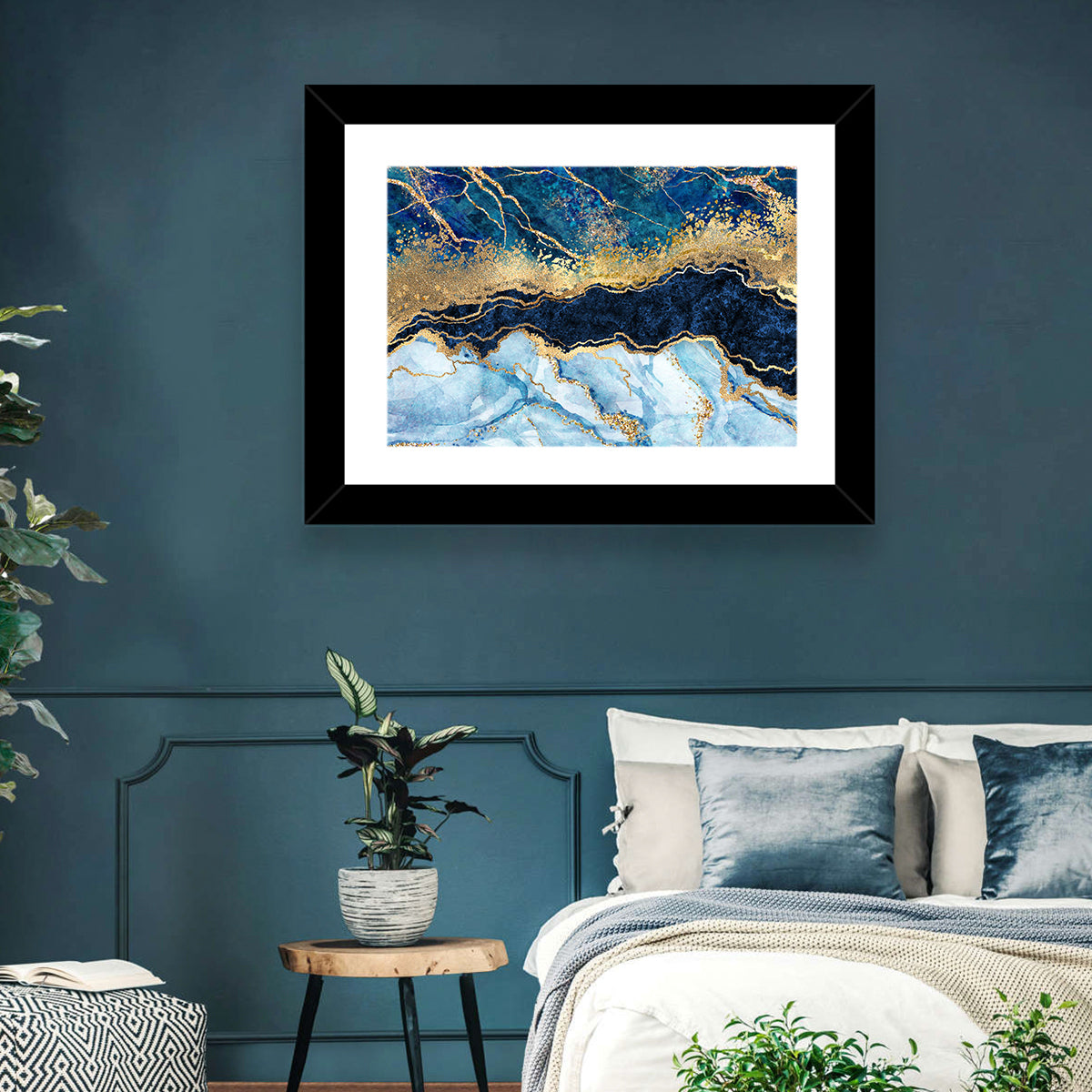 Navy Blue Marble with Gold Veins Wall Art