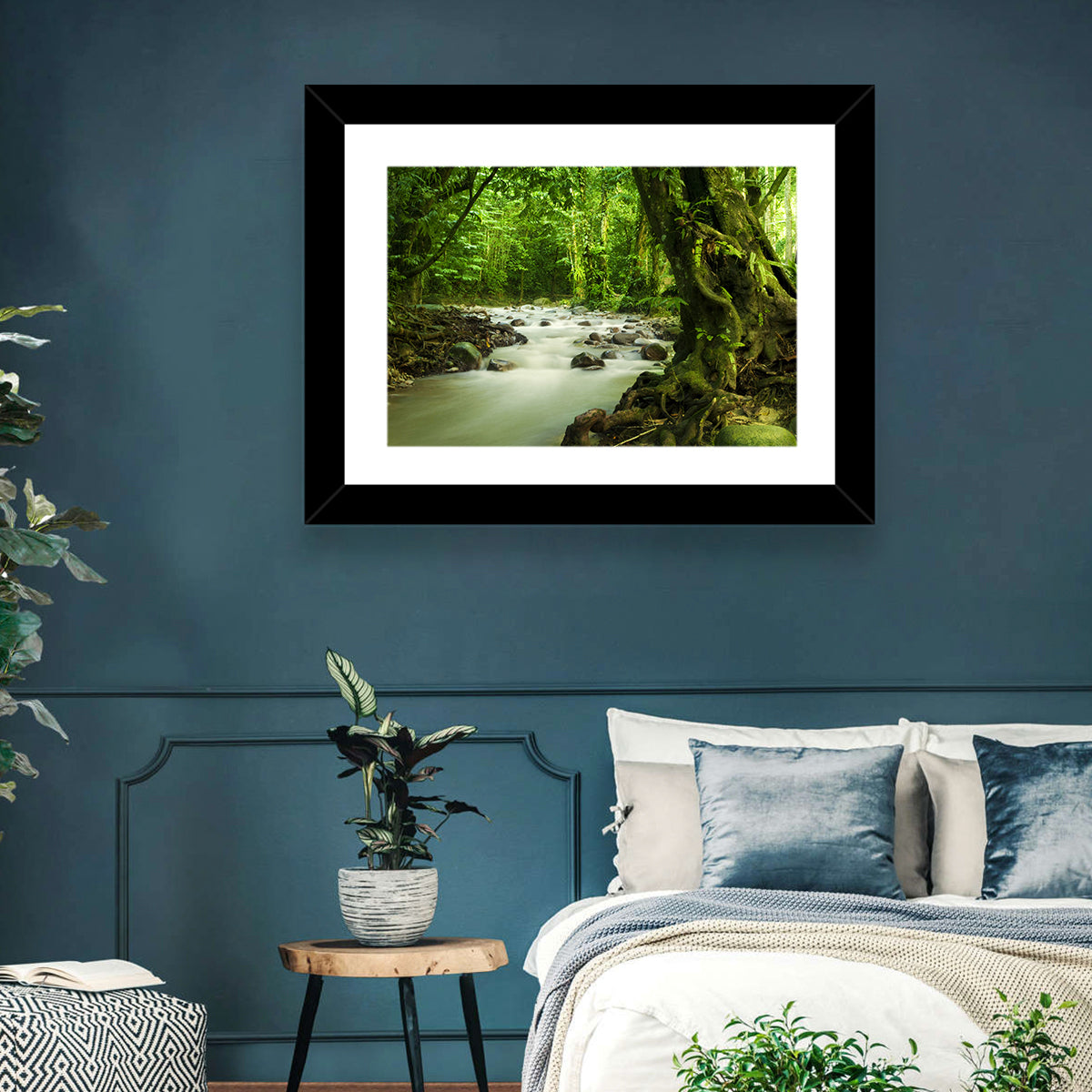 Emerald Rainforest River Wall Art in a room, landscape