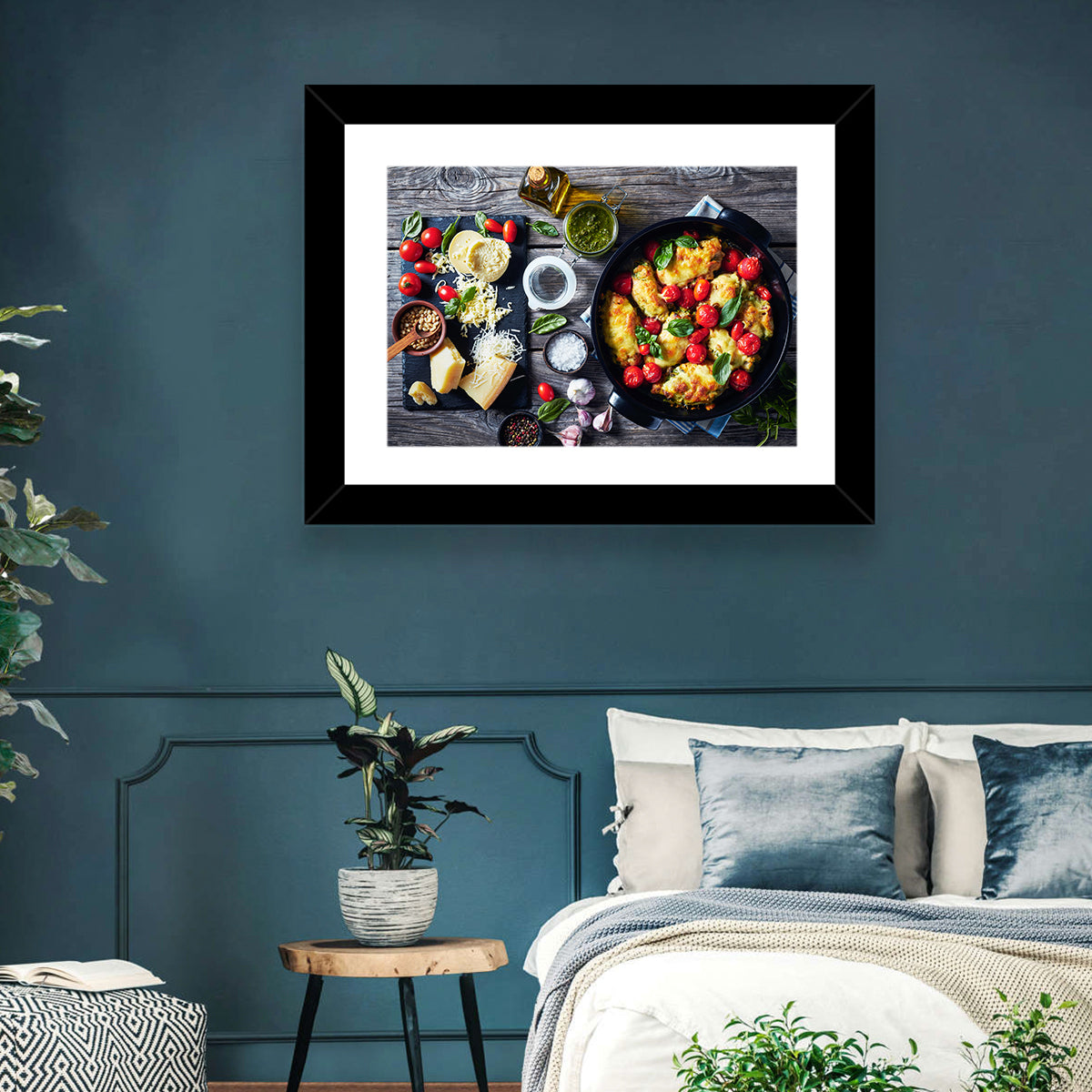 Pesto Baked Chicken Flat Lay Wall Art in a room, landscape