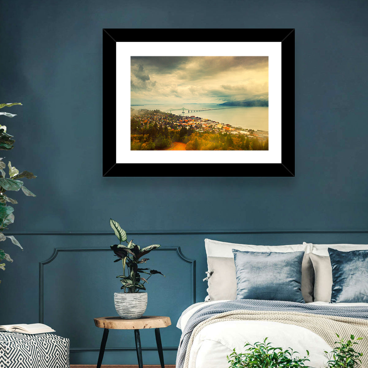 Astoria-megler Bridge Cityscape Wall Art in a room, landscape