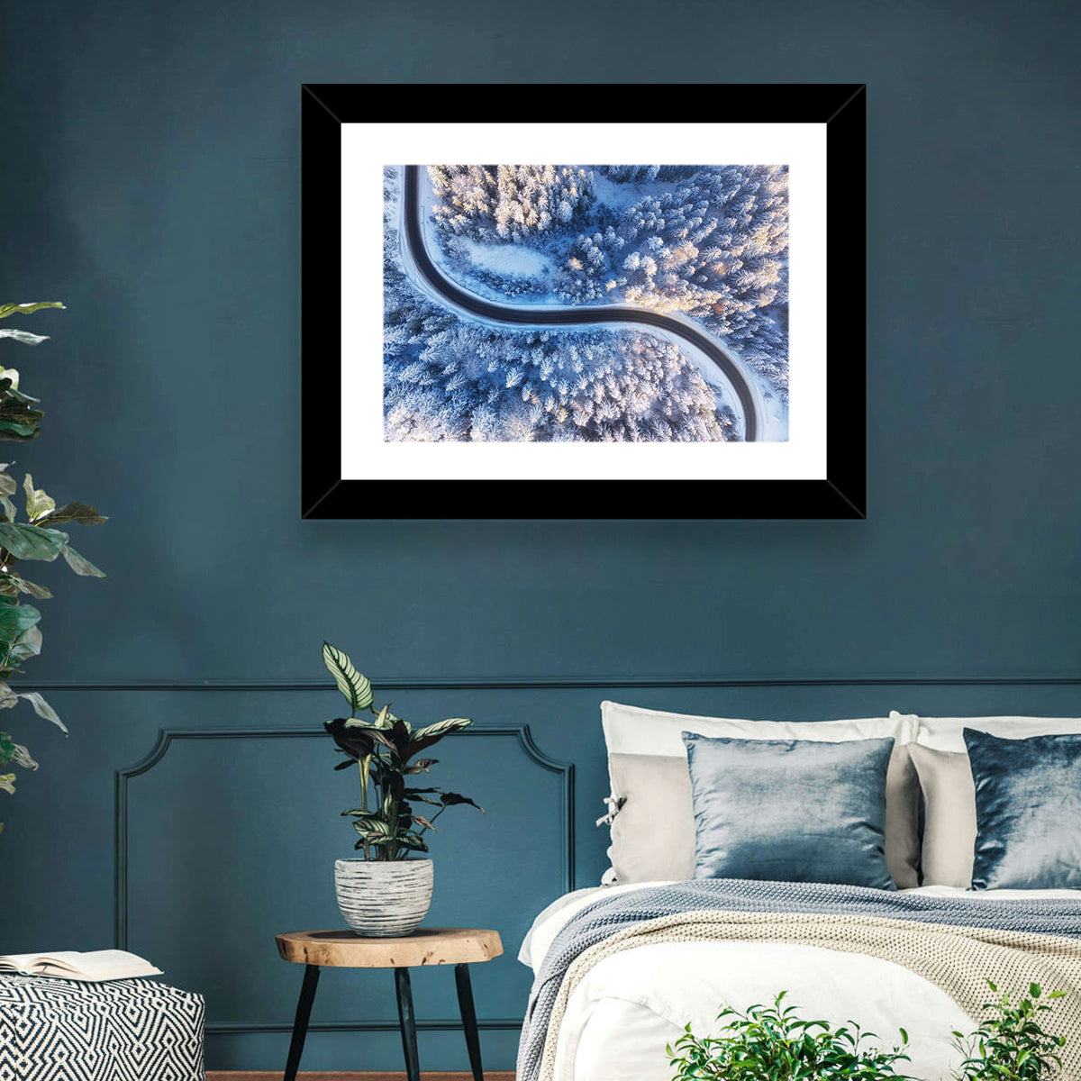 Snowy Forest Road at Golden Hour Wall Art
