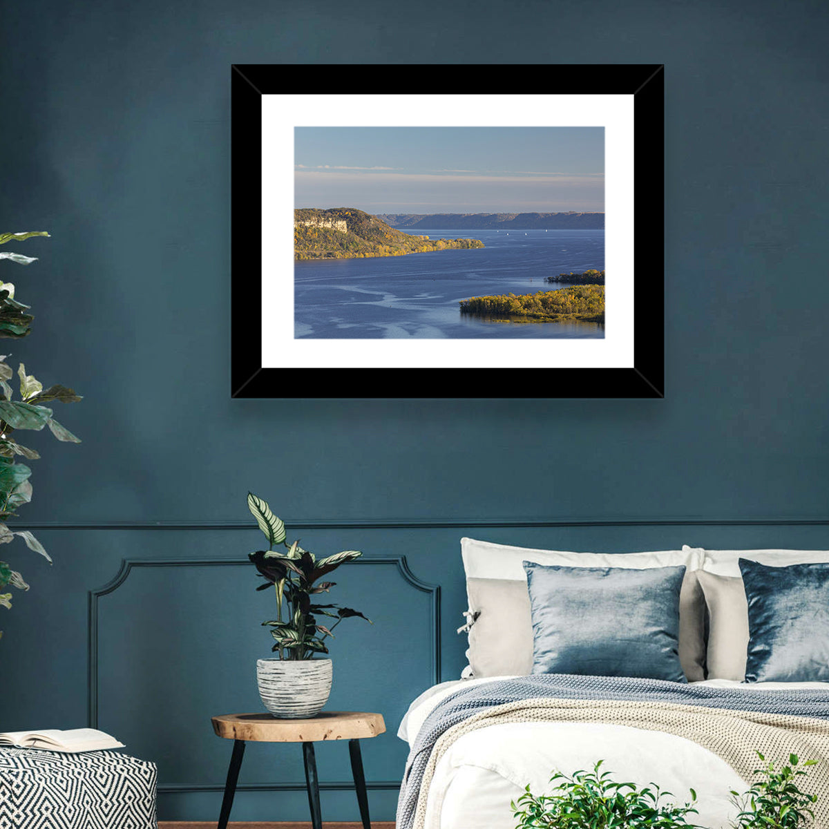 Mississippi River Autumn Panorama Wall Art in a room, landscape