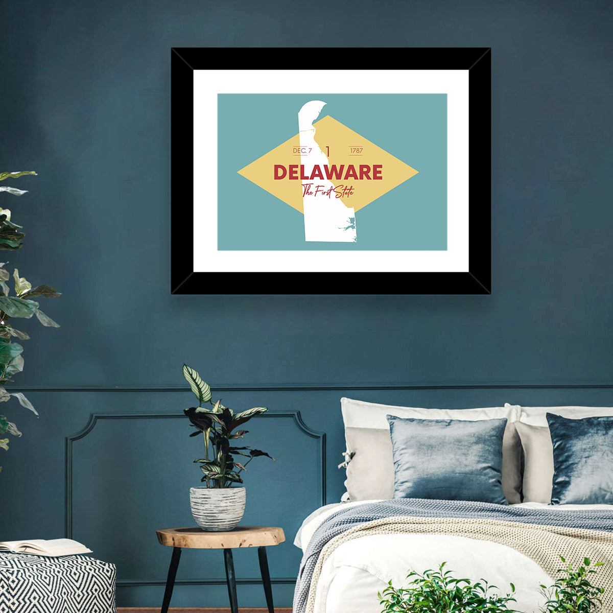 Delaware State Map Graphic Wall Art in a room, landscape