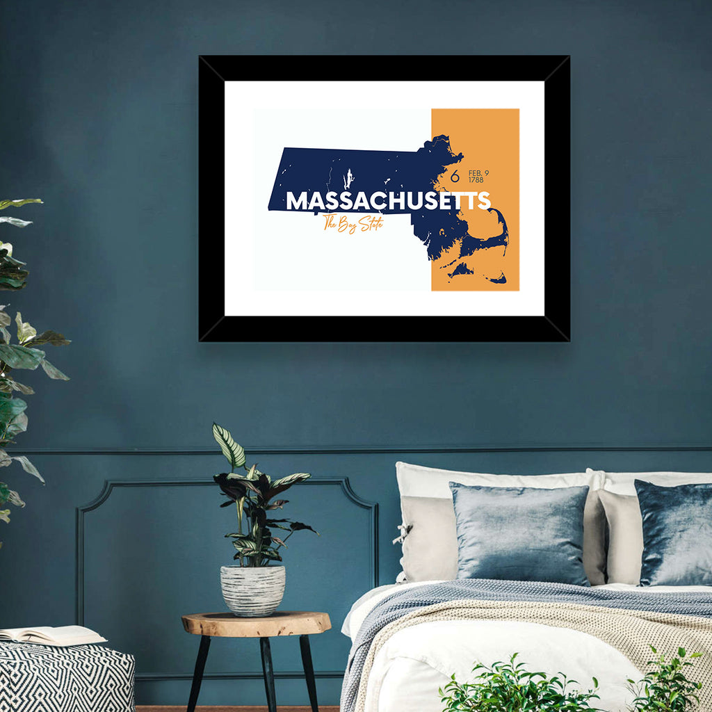 Massachusetts State Map Wall Art