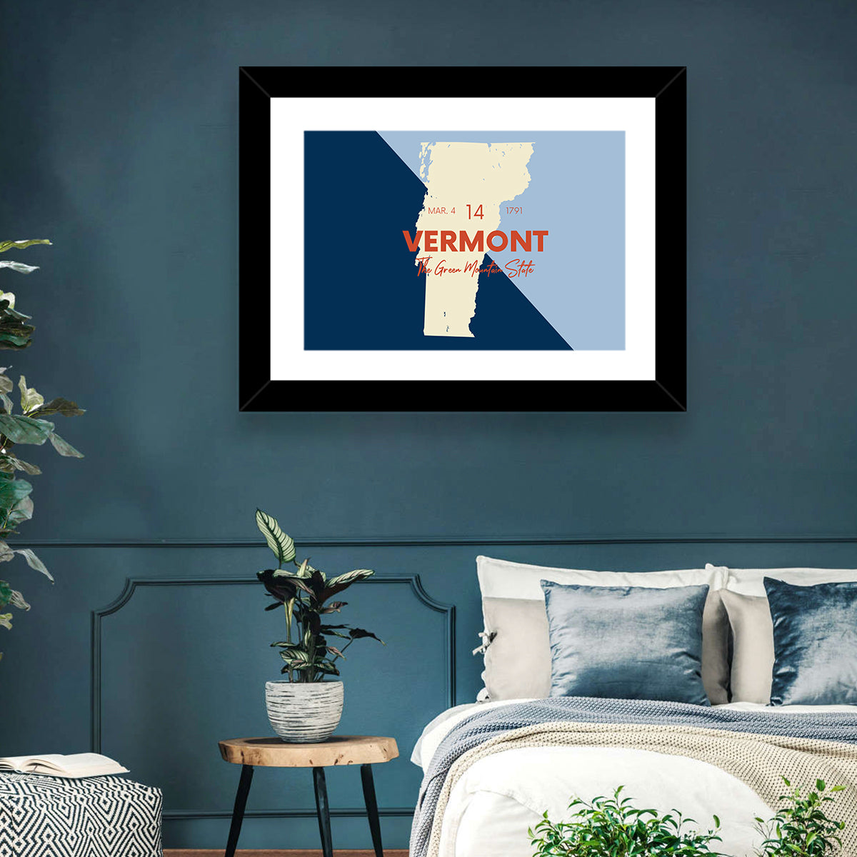Vermont Map, Green Mountain State Wall Art in a room, landscape