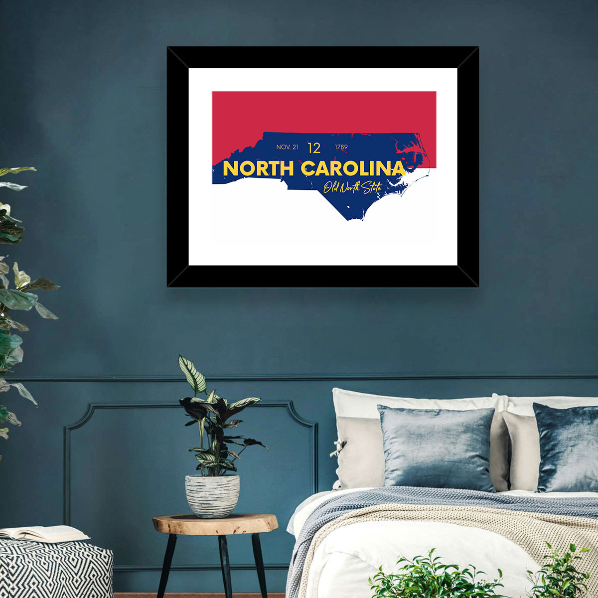 North Carolina Typographic Map Wall Art