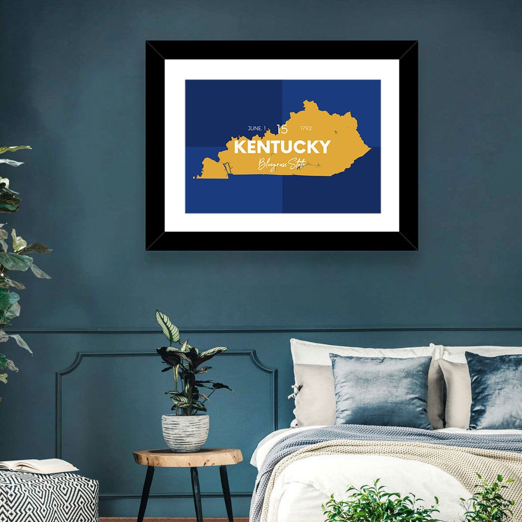 Blue and Gold Kentucky Map Wall Art