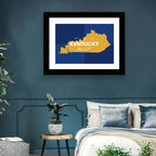 Blue and Gold Kentucky Map Wall Art