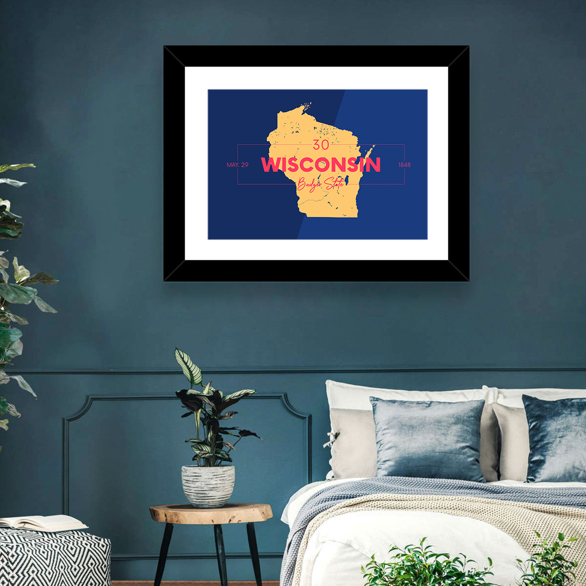 Badger State Map Wall Art in a room, landscape