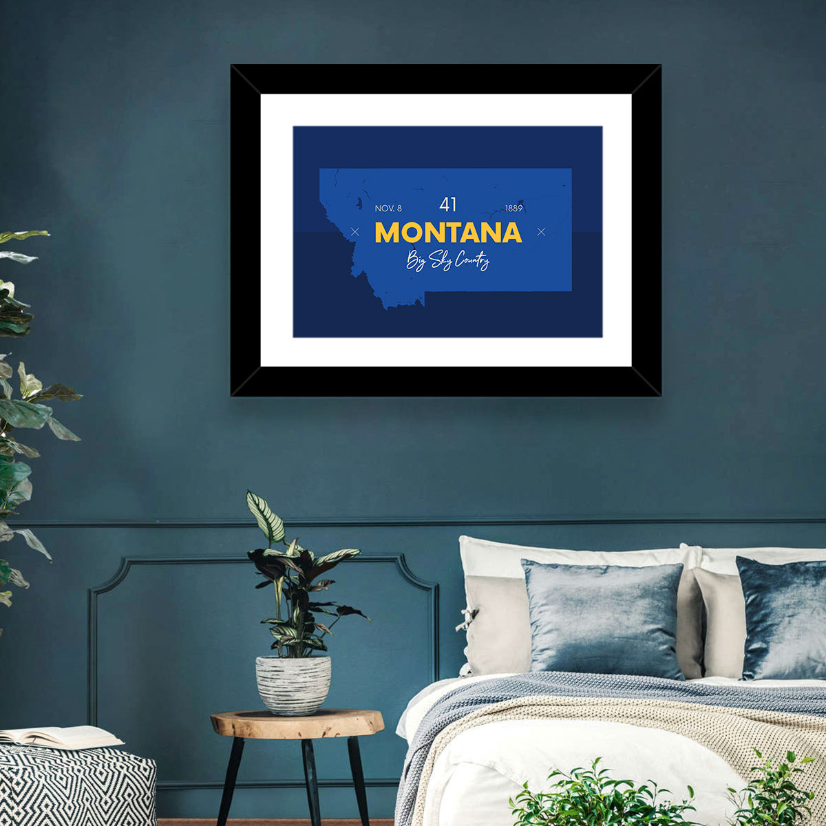 Montana Map Typography Big Sky Country Wall Art in a room, landscape
