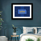 Kansas Typographic Map, Blue and Gold Wall Art