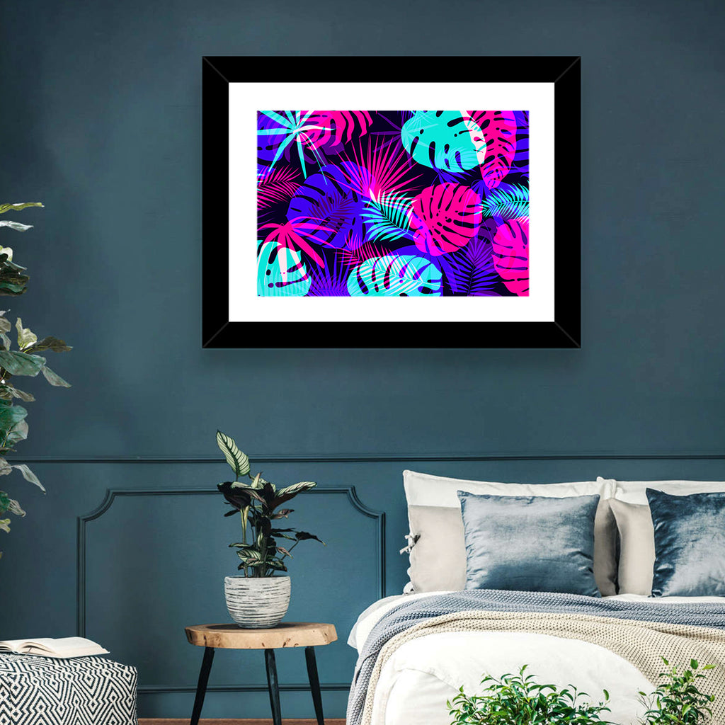 Neon Tropical Leaves Wall Art