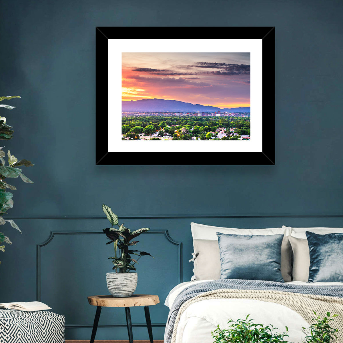 Albuquerque Skyline at Dusk Wall Art in a room, landscape